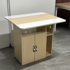 キッチンカウンター カウンターワゴン バタフライテーブル 食器棚 木製 ホワイト ナチュラルの画像