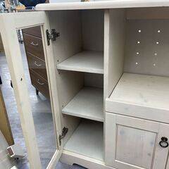 食器棚 幅85ｃｍ ホワイト レンジボード キッチンカウンター レンジ台 白木 札幌市手稲区の画像