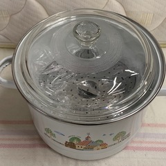 ホーロー鍋・両手鍋・蒸し器・約幅22cm×高さ14.5cm※商品の詳しい状態等は現物にてご確認ください。の画像