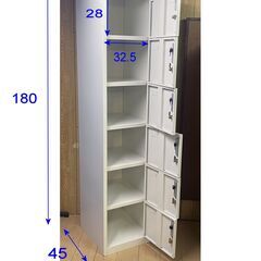 スリムスチールロッカー 6人用 1列6段　鍵付き　ホワイト収納 オフィス 事務所 会社 店舗　スクール　エステ　飲食店の画像