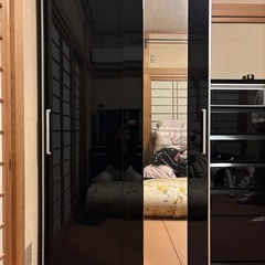 置き型クローゼット　ブラック　鏡付きの画像