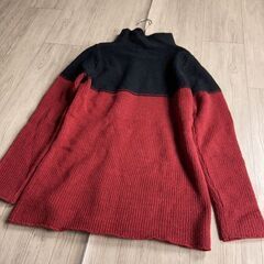 黒赤 バイカラー ニット L ハイネック キング社製の画像
