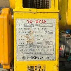 トーヨーコーケン ベビーホイスト 小型ウインチ BH-N300 荷重60kg 揚程14m　リモコン付　100v 電動　ウインチ　動作確認済の画像