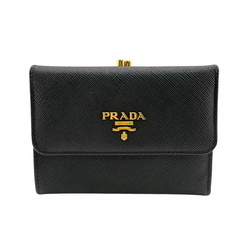プラダ PRADA 二つ折り財布 サフィアーノ がま口 ブラックの画像