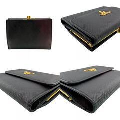 プラダ PRADA 二つ折り財布 サフィアーノ がま口 ブラックの画像