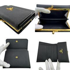 プラダ PRADA 二つ折り財布 サフィアーノ がま口 ブラックの画像