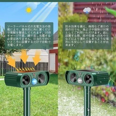 【新品】猫よけ 鳥よけ 超音波 害獣撃退器 超音波害獣駆除 動物撃退器 ソーラー充電の画像