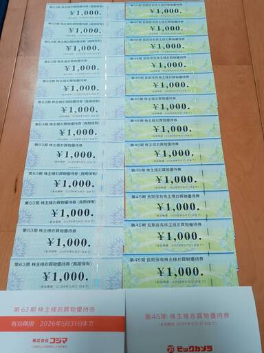 ビックカメラ・コジマで使用可　商品値引き券 ギフトカード 24000円分　有効期限2026.5.31