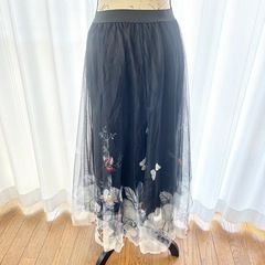 ロングスカート　シフォン　フラワー　バタフライ　ダンス　舞台　衣装 白 Lの画像