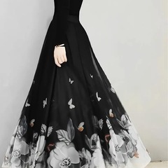 ロングスカート　シフォン　フラワー　バタフライ　ダンス　舞台　衣装 白 Lの画像