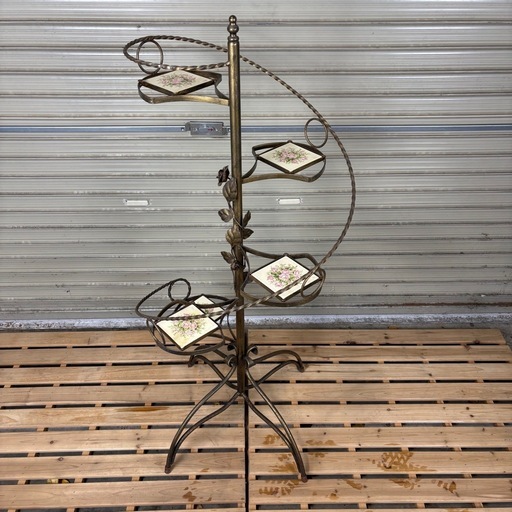 アンティーク　ラック　花柄　アイアン　ローズ　園芸ラック　ヴィンテージ　フラワースタンド