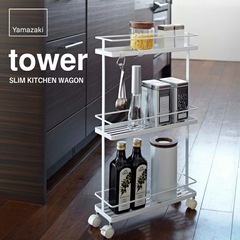 tower スリムキッチンワゴン 白　キャスター付　の画像