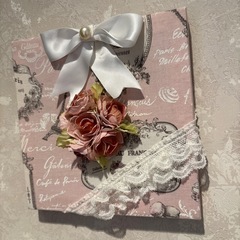 ファブリックパネル ピンク系リボン・フラワーデザイン ハンドメイド 特価の画像