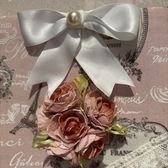 ファブリックパネル ピンク系リボン・フラワーデザイン ハンドメイド 特価の画像