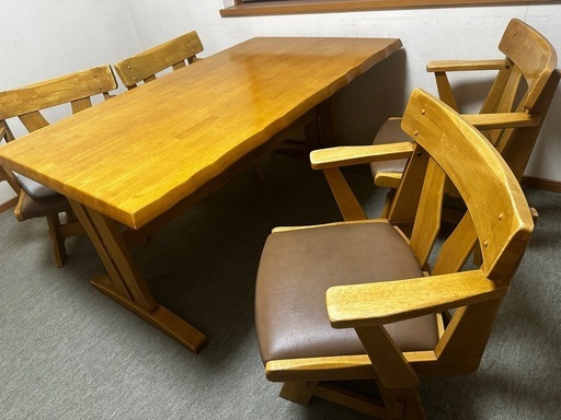 天然木机、回転椅子4脚セット