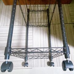 Ｍ648　スチールラック 3段 ブラック シェルフ キャスター付の画像