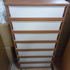 引取限定 or 近隣配送OK！木目調天板のワイド多段チェスト 7段 プラスチック製 整理タンス 北欧風 シンプル 収納ケース 衣装ケースの画像