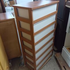 【引取限定/自社配送相談可】7段 スリムチェスト 日本製 プラスチック製 木目天板 収納ケース 整理棚 タンス クローゼットの画像