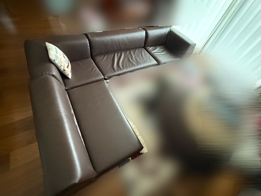 ポケット付きロータイプコーナーソファ4点セット 合皮タイプ (DBR)