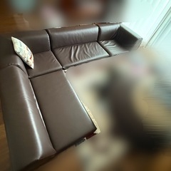 ポケット付きロータイプコーナーソファ4点セット 合皮タイプ (DBR)の画像