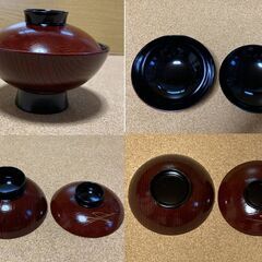 【未使用/長期保管品/お引取り限定】■木目柄吸物お椀 5客セット■樹脂製■箱入り■詳細不明■の画像