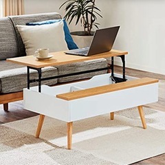 7life テーブル 昇降式 ローテーブル センターテーブル 幅90cm リフティングテーブル リフトアップテーブル収納付き (ナチュラル) の画像