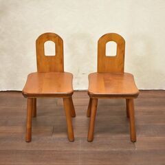 ≪zyt1288ジ≫ 木製ダイニングチェア 子供用 2脚セット 椅子/レトロ/丸み/半円/キッズチェア リユースストレージ仙台 51207-08の画像
