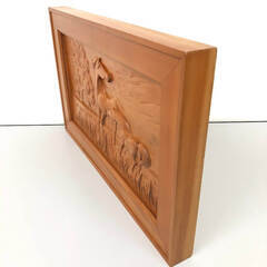 ss8011　木製 レリーフ 馬 幅69cm 額装 木彫り 彫刻 動物 「清？」刀 壁掛け インテリア ウッドレリーフ 中古の画像