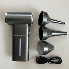 新品未使用 エアダスター ブロワー 風量調整 180分連続 充電式 LED ノズル3種 の画像