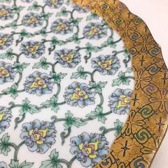 ss8014　庫山窯 飾り皿 大皿 淡色 金彩 24cm 絵付け 美濃焼 パステルカラー 陶器製 皿 ラウンドプレート 盛皿 レトロ 和食器 飾り皿 中古の画像