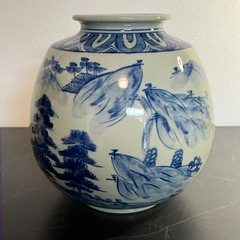 中国工芸品 花瓶 花器 染付花 入壺の画像