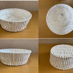 【中古/長期保管品/お引取り限定】■籐製盛りかご2種類＋プランター用ホワイトかご（大）■の画像