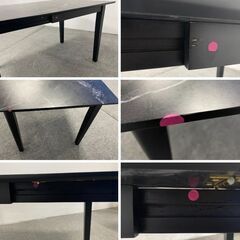 ストーン調 ダイニング3点セット エクステンションテーブル チェア2脚セット ブラック/グレー 中古家具 店頭引取歓迎 R10239の画像