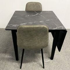 ストーン調 ダイニング3点セット エクステンションテーブル チェア2脚セット ブラック/グレー 中古家具 店頭引取歓迎 R10239の画像