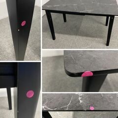 ストーン調 ダイニング3点セット エクステンションテーブル チェア2脚セット ブラック/グレー 中古家具 店頭引取歓迎 R10239の画像