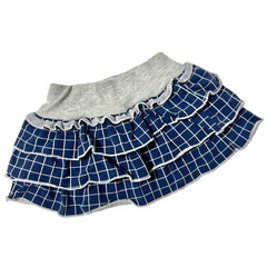 ネイビー・グレー チェック柄フリルスカート 80の画像