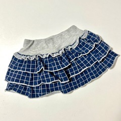 ネイビー・グレー チェック柄フリルスカート 80の画像