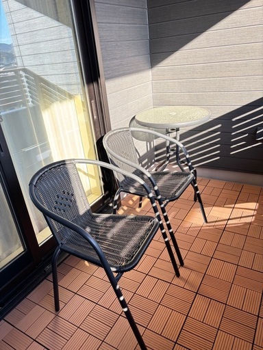 ラタン調 ガーデン 3点セット ガーデンチェア2脚&ガラステーブル カフェ風 テラス バルコニー