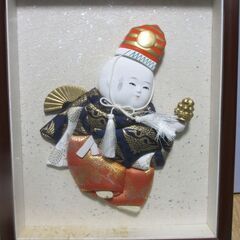 和人形 壁掛け 額飾り 2点セット 縁起物 招福 ペア飾り 日本人形 工芸品の画像