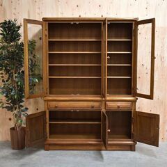 ≪zyt2084ジ≫ ダッチカントリー調 カップボード/食器棚 虎斑/オーク材/ダイニングボード/アンティーク調 中古家具/リユースストレージ仙台 70329-18の画像