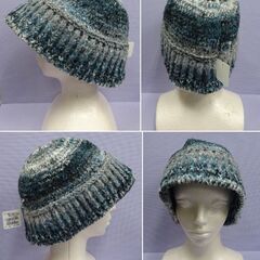 ( E-62 )ニットバケット クロシェ 帽子 ブルー 水色 フリーサイズ 未使用 長期保管品の画像