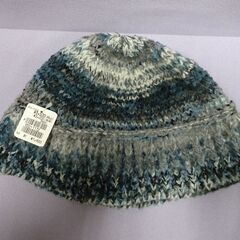 ( E-62 )ニットバケット クロシェ 帽子 ブルー 水色 フリーサイズ 未使用 長期保管品の画像
