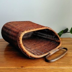 ラタン　バスケット　籐籠　持ち手付き　マガジンラック　高約53cm　ヴィンテージの画像