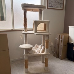 キャットタワー 猫タワー 大型猫 スリム 広いハンモック 爪とぎ おしゃれ 据え置きタイプ 遊び場 多頭飼い 運動不足解消 天然サイザル麻紐 登り降りしやすい 猫ハウス 省スペース 猫ランド 高さ143cmの画像