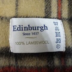 ( E-63 )Edinburgh エディンバラ ラムウール１００％ マフラー ベージュ チェック柄 中古の画像