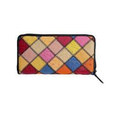 オーストリッチ LB-5055 長財布 マルチカラー  ostrich パッチワーク 黒ステッチの画像