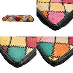 オーストリッチ LB-5055 長財布 マルチカラー  ostrich パッチワーク 黒ステッチの画像