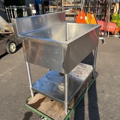タニコー 業務用 一層シンク ステンレス製 W900 D600 H938 バックガード付き シンクの縁H790 下段棚板 中古品 の画像