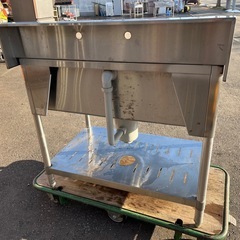 タニコー 業務用 一層シンク ステンレス製 W900 D600 H938 バックガード付き シンクの縁H790 下段棚板 中古品 の画像