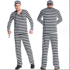 30セット 卸 囚人服セット(帽子＋上下服＋おもちゃの手錠) Mサイズ 囚人 ハロウィン コスプレ ハロウィン衣装 コスチュームの画像